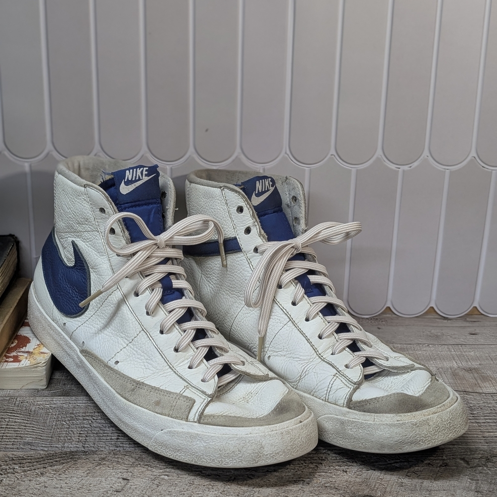 Nike Men's  White and Blue High-Top Sneakers